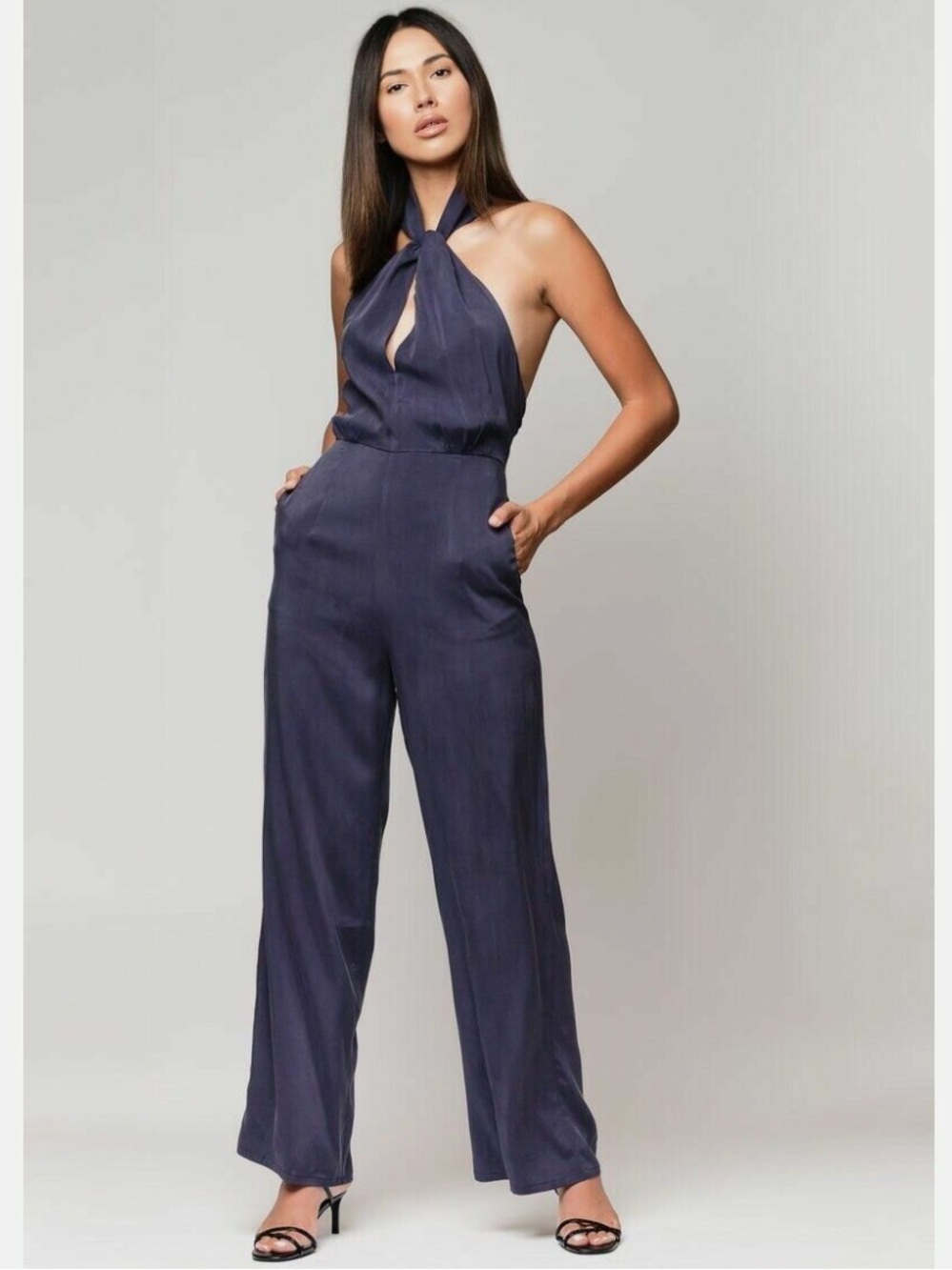 Donna Mizani Mecca halter backless jumpsuit blue
